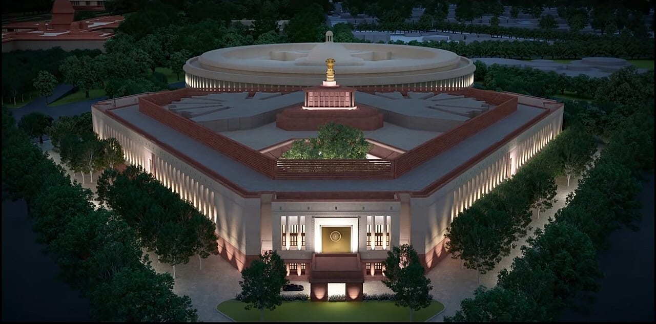 The new Parliament building in New Delhi (architectural view)