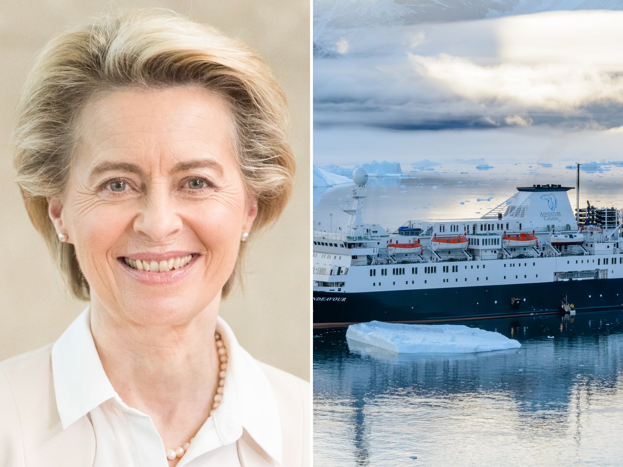 European Commission President Ursula von der Leyen and the Greenland coast (file photo)