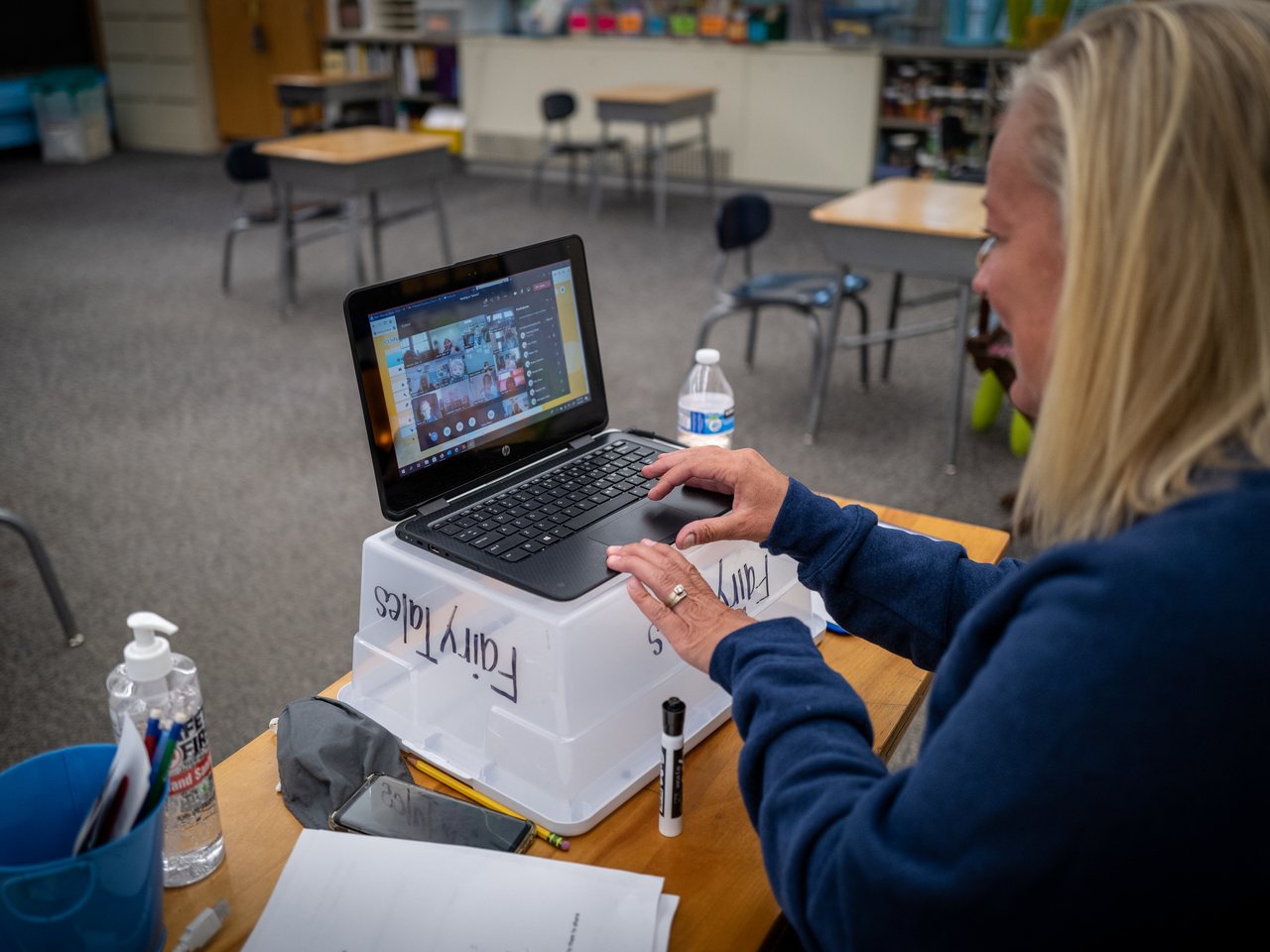 A person on a video meeting at a laptop (file photo)