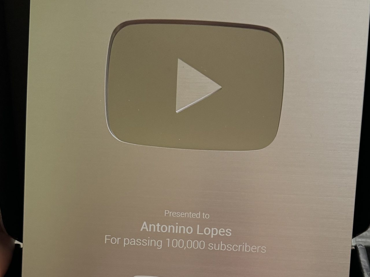 A YouTube creator award plaque